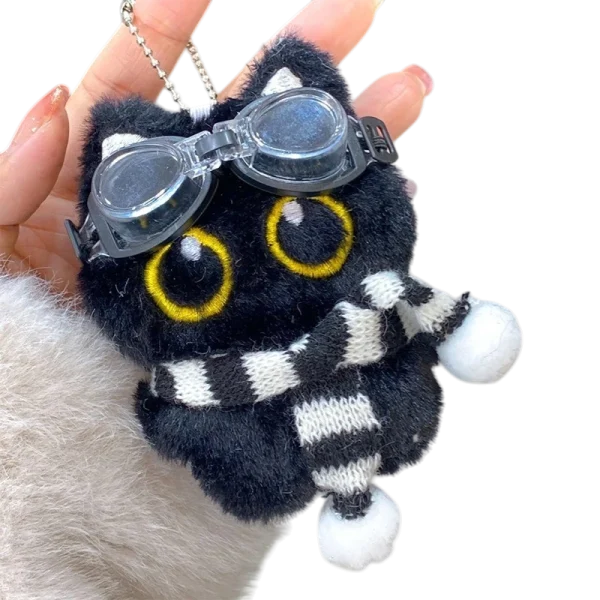 Peluche Chat Noir Kawaii 10 cm – Pendentif & Porte-Clés
